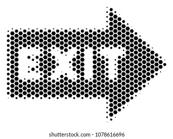 Halftone hexagonal Exit Arrow icon. Pictogram on a white background. Vector pattern of exit arrow icon created of hexagonal spots.