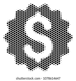 Halftone hexagonal Financial Reward Seal icon. Pictogram on a white background. Vector mosaic of financial reward seal icon organized of hexagonal blots.