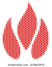Halftone hexagonal Fire icon. Pictogram on a white background. Vector collage of fire icon made of hexagonal spots.
