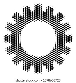 Halftone hexagonal Gear icon. Pictogram on a white background. Vector pattern of gear icon made of hexagonal spots.