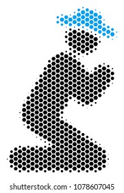 Halftone hexagonal Gentleman Pray icon. Pictogram on a white background. Vector mosaic of gentleman pray icon constructed of hexagonal elements.