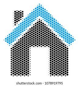 Halftone hexagonal Home icon. Pictogram on a white background. Vector composition of home icon created of hexagonal spots.