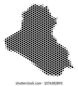 Halftone hexagonal Iraq Map. Vector geographic map on a white background. Vector collage of Iraq Map created of hexagon spots.