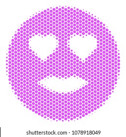 Halftone hexagonal Lady Love Smiley icon. Pictogram on a white background. Vector composition of lady love smiley icon combined of hexagonal spots.