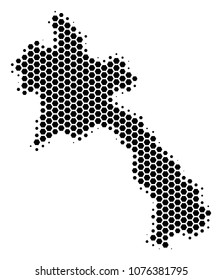 Halftone hexagonal Laos Map. Vector geographic map on a white background. Vector concept of Laos Map organized of hexagonal spots.