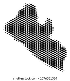 Halftone hexagonal Liberia Map. Vector geographical map on a white background. Vector pattern of Liberia Map made of hexagonal spots.