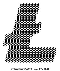 Halftone hexagonal Litecoin icon. Pictogram on a white background. Vector collage of litecoin icon created of hexagonal dots.