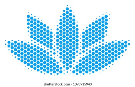 Halftone hexagonal Lotus Flower icon. Pictogram on a white background. Vector mosaic of lotus flower icon made of hexagon blots.