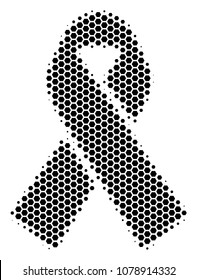 Halftone hexagonal Mourning Ribbon icon. Pictogram on a white background. Vector concept of mourning ribbon icon made of hexagonal items.