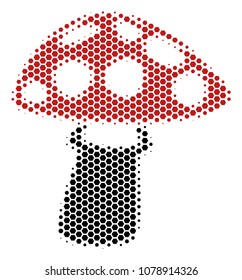 Halftone hexagonal Mushroom icon. Pictogram on a white background. Vector pattern of mushroom icon constructed of hexagonal pixels.