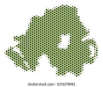 Halftone hexagonal Northern Ireland Map. Vector geographical map on a white background. Vector concept of Northern Ireland Map constructed of hexagonal spots.
