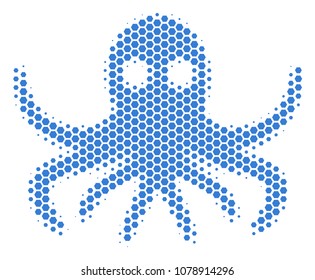Halftone hexagonal Octopus icon. Pictogram on a white background. Vector composition of octopus icon designed of hexagonal dots.
