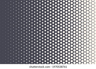 Halftone Hexagonal Pattern Texture Vector Abstract Geometric Technology Background. Retro Colored Half Tone Hexagon Texture. Minimal Style Dynamic Tech Wallpaper