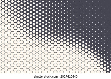 Halftone sechseckige Muster Textur Vektorgrafik abstrakter geometrischer Technologie Hintergrund. Retro farbige Halbton Hexagon Textur. Dynamisches Tech-Hintergrundpapier im Minimalstil