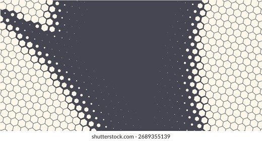 Halftone Hexagonal Pattern Texture Vector Abstract Geometric Technology Background. Retro Colored Half Tone Hexagon Texture. Minimal Style Dynamic Tech Wallpaper. Eps10