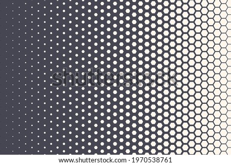 Halftone Hexagonal Pattern Texture Vector Abstract Geometric Technology Background. Retro Colored Half Tone Hexagon Texture. Minimal Style Dynamic Tech Wallpaper
