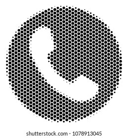 Halftone hexagonal Phone Number icon. Pictogram on a white background. Vector collage of phone number icon composed of hexagon spots.