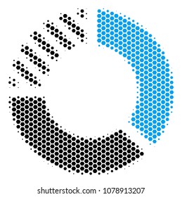Halftone hexagonal Pie Chart icon. Pictogram on a white background. Vector collage of pie chart icon combined of hexagon pixels.