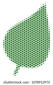 Halftone hexagonal Plant Leaf icon. Pictogram on a white background. Vector pattern of plant leaf icon made of hexagon pixels.