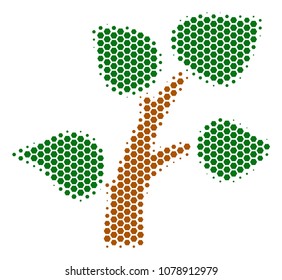 Halftone hexagonal Plant Tree icon. Pictogram on a white background. Vector pattern of plant tree icon organized of hexagonal blots.