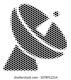 Halftone hexagonal Radio Telescope icon. Pictogram on a white background. Vector mosaic of radio telescope icon combined of hexagon elements.