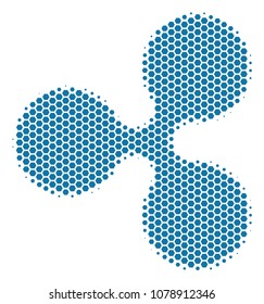 Halftone hexagonal Ripple Currency icon. Pictogram on a white background. Vector mosaic of ripple currency icon organized of hexagon items.