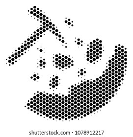 Halftone hexagonal Rocks Mining icon. Pictogram on a white background. Vector collage of rocks mining icon composed of hexagon spots.