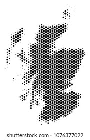 Halftone hexagonal Scotland Map. Vector geographical map on a white background. Vector composition of Scotland Map made of hexagonal spots.