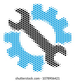 Halftone hexagonal Service Tools icon. Pictogram on a white background. Vector pattern of service tools icon composed of hexagonal spots.
