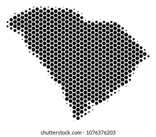 Halftone hexagonal South Carolina State Map. Vector geographic map on a white background. Vector concept of South Carolina State Map made of hexagonal pixels.