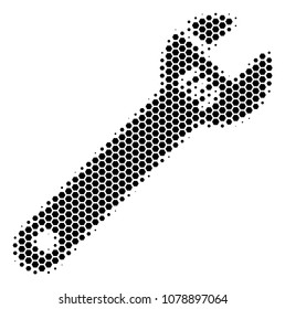 Halftone hexagonal Spanner icon. Pictogram on a white background. Vector composition of spanner icon composed of hexagon spots.