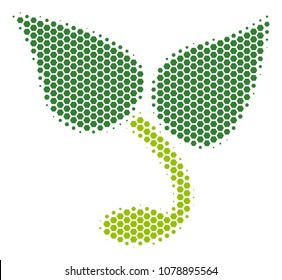 Halftone hexagonal Sprout icon. Pictogram on a white background. Vector mosaic of sprout icon constructed of hexagon items.