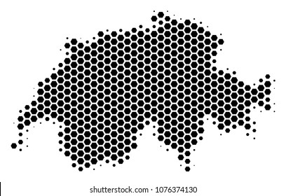 Halftone hexagonal Swissland Map. Vector geographical map on a white background. Vector composition of Swissland Map organized of hexagon elements.