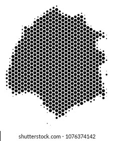 Halftone hexagonal Thassos Greek Island Map. Vector geographical map on a white background. Vector composition of Thassos Greek Island Map composed of hexagonal pixels.