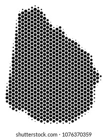 Halftone hexagonal Uruguay Map. Vector geographical map on a white background. Vector collage of Uruguay Map made of hexagon blots.
