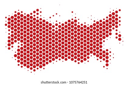 Halftone hexagonal USSR Map. Vector geographical map on a white background. Vector concept of USSR Map created of hexagonal spots.