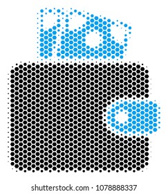 Halftone hexagonal Wallet icon. Pictogram on a white background. Vector collage of wallet icon designed of hexagon spots.