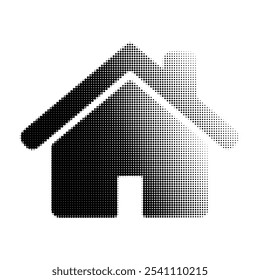 Halftone home sign isolated on white. Black dotted house icon. Vector illustration.