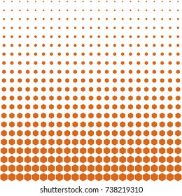 Halftone honeycombs pattern. Orange hexagon on a white background.