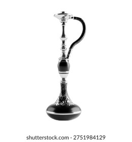 Halftone hookah illustration isolated on white background. Traditional shisha waterpipe symbol for smoking culture, oriental lounge, tobacco session and middle eastern lifestyle.