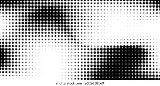 Halftone horizontal background. Black and white fluid halftone pixelated backdrop. Grit dots texture. Halfton dots overlay for posters, cover, banner, poster, presentation