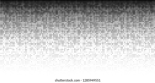 Halftone horizontal gradient pattern. Background using halftone random dots texture. Grunge backdrop. Technology design element. Vector Illustration 
