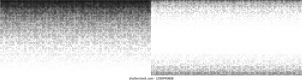 Halftone horizontal gradient pattern set. Background using halftone random dots texture collection. Grunge backdrop. Technology design element. Vector Illustration 