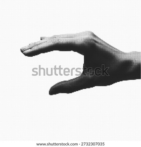 Halftone Human Hand Gesture Isolated on White Background, Minimalist Black and White Dotted Pop Art Vector, Abstract Graphic Design Element for Modern Retro Poster and Creative Print