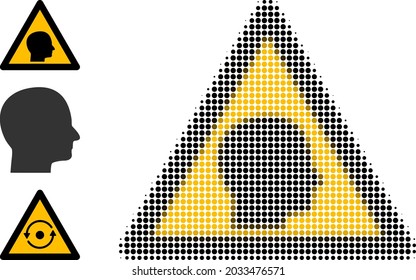 Halftone human head warning. Dotted human head warning designed with small circle dots. Vector illustration of human head warning icon on a white background. Halftone array contains circle dots.