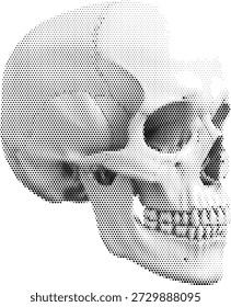 Ilustración de perfil de cráneo humano de semitono para conceptos de diseño de horror y anatomía