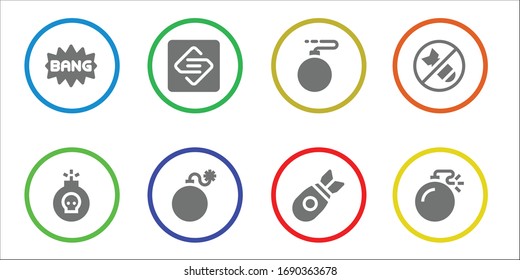 conjunto de iconos de medio tono. 8 iconos rellenos de medio tono.  Iconos modernos sencillos, como: Página de historietas, bombas, chispas