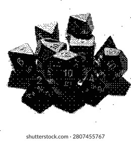 A halftone illustration of abstract geometric cubes, representing data, construction, or complex ideas. Useful for technology, science, or architectural themes.