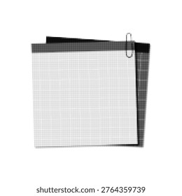 Halftone illustration of a blank document sheet clipped at the top with a paper clip. Minimal monochrome design in retro print style, isolated on white background.