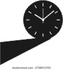 Ilustración de medio tono de un reloj en un camino, que representa la gestión del tiempo, los plazos comerciales, el progreso profesional y los viajes de la vida.